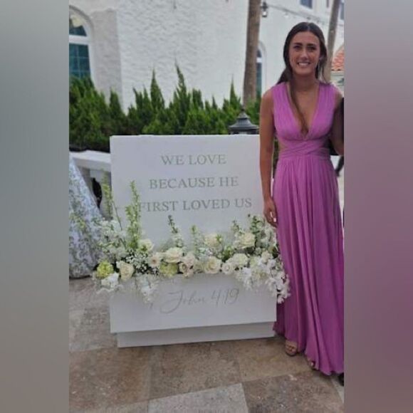 Lulus Vivid Imagination Lilac Pink Cutout Maxi Chiffon V Neck Dress Small NEW - Picture 10 of 16